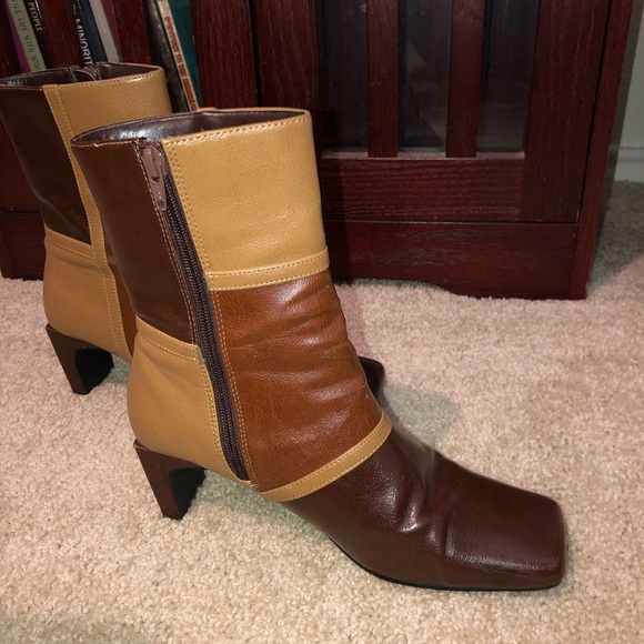 ‘70s Mod Color-Block Square-Toe Leather Boot Heels - Picture 6 of 15